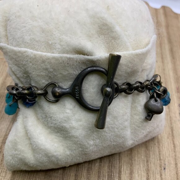 Fossil Colorful Faceted Beaded Distressed Link Toggle Bracelet - Picture 3 of 4